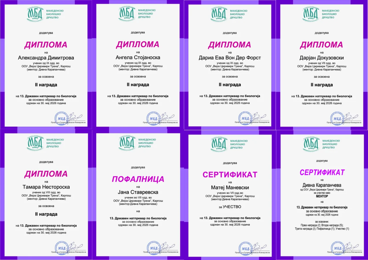 Државен натпревар по Биологија 30 мај 2026 година