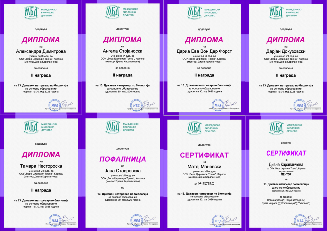 Државен натпревар по Биологија 30 мај 2026 година